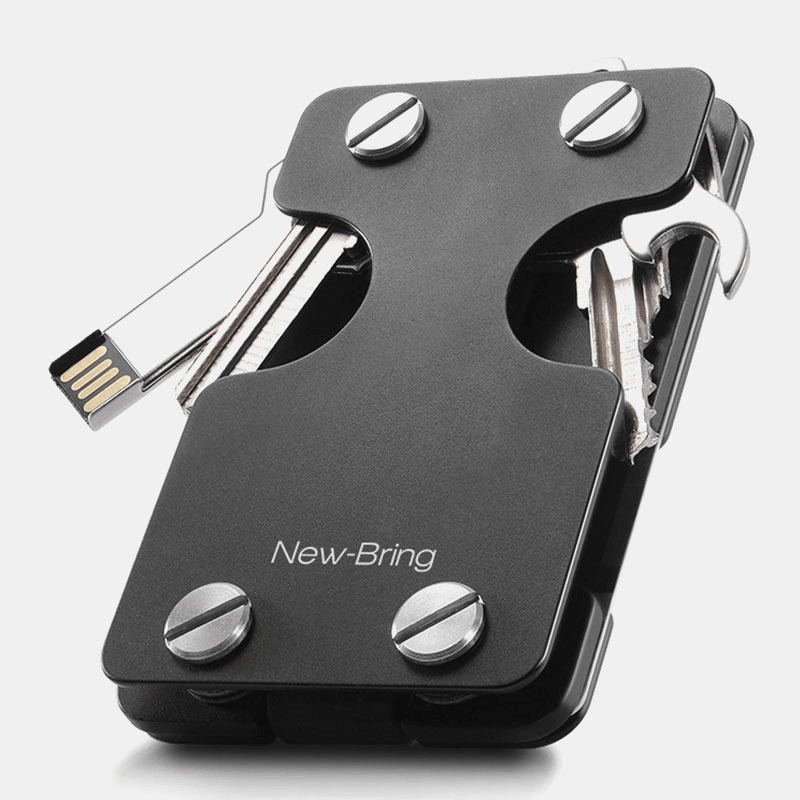 Men One-Piece EDC RFID Aluminum Multifunction Tool Keychain Card Case Wallet Money Clip - MRSLM