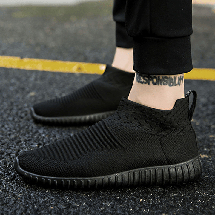 Men Comfortable Knitted Fabric High Top Slip on Sneakers - MRSLM