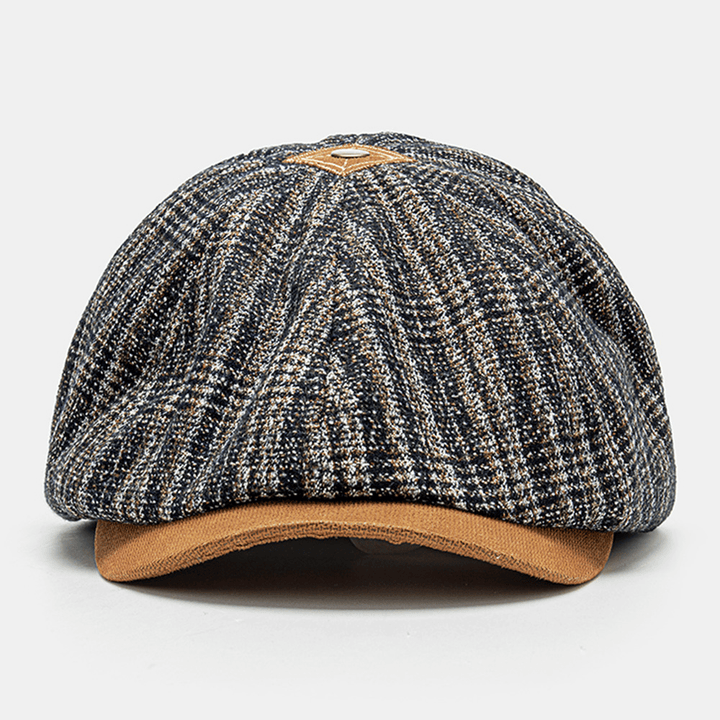 Collrown Men Mixed Color Knitted Lattice Dome Patchwork Octagonal Hat Flat Cap - MRSLM