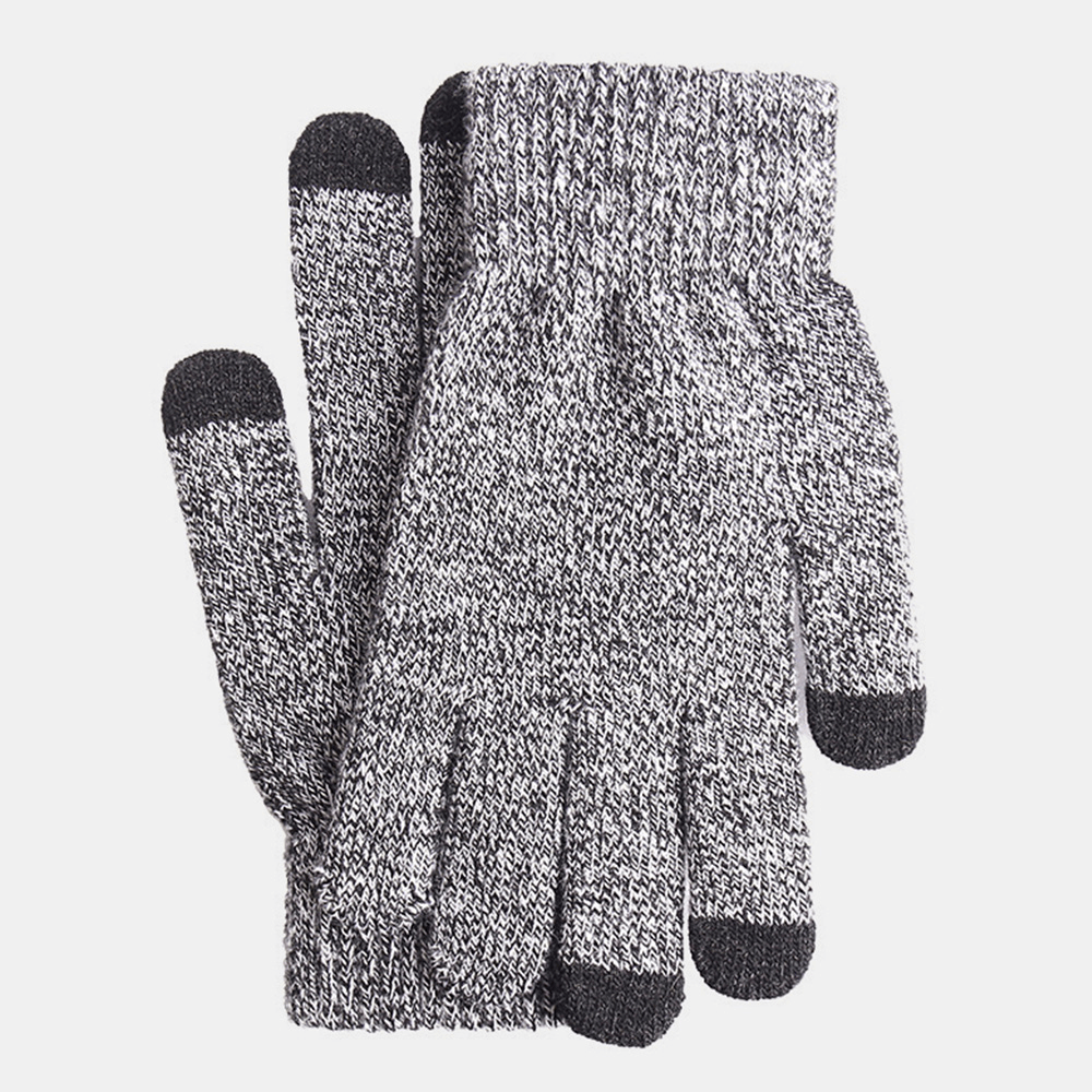 Men Winter Cool Protection Warm Full-Finger Woolen Knitted Gloves Thicken plus Velvet Three-Finger Touch-Screen Thermal Gym Gloves - MRSLM