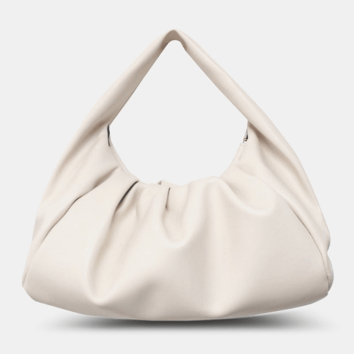 Women PU Leather Cloud Shape Open Large Capacity Ruched Bag Shoulder Bag Handbag - MRSLM