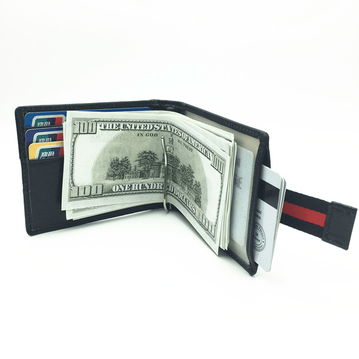 Men Slim Bifold RFID Blocking Wallets Retro Casual Genuine Leather Short Multi-Card Slot Card Holder Money Clip - MRSLM