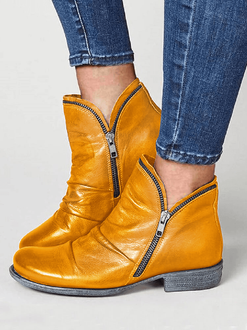 Women'S Large Size Wearable Solid Color Side-Zip Casual Flat Ankle Boots - MRSLM