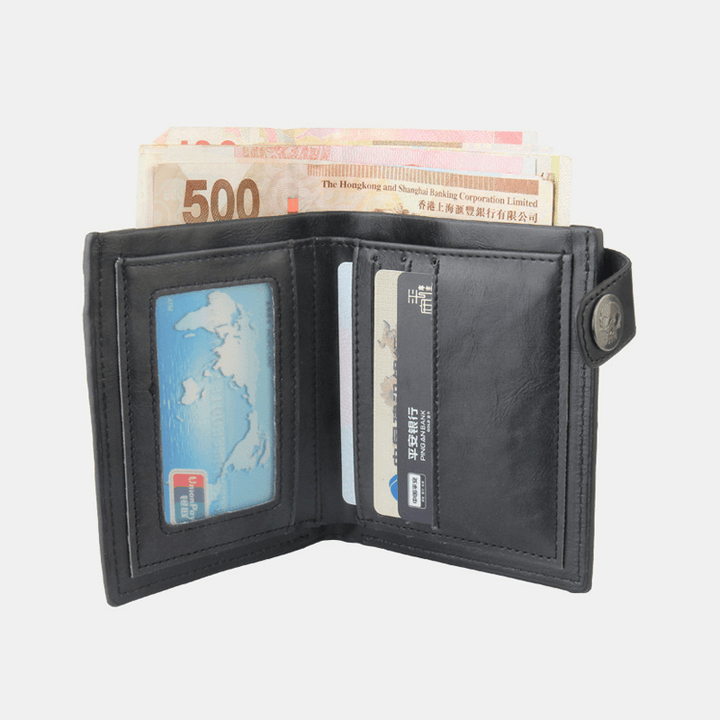 Men Genuine Leather RFID Solid Color Business Retro Personality Style Multi-Slot Card Holder Wallet with Chain Cross - MRSLM