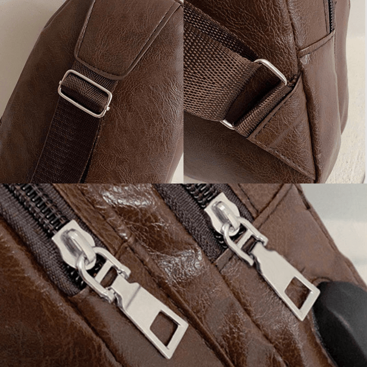 Men Multi-Pocket PU Leather Crossbody Bag Chest Bag Sling Bag - MRSLM