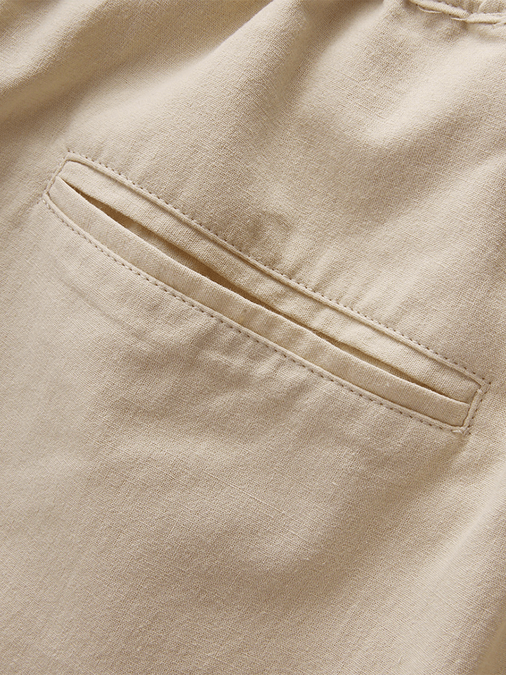 Mens Casual Spold Color 100% Cotton Drawstring Loose Fit Calf Length Pants - MRSLM