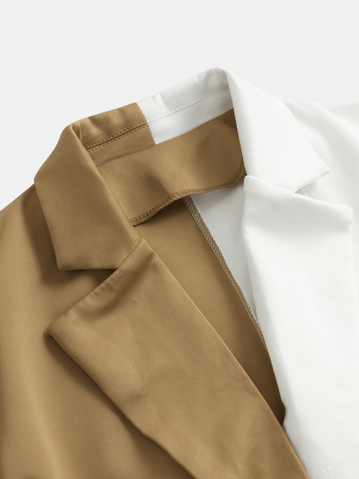 Long Sleeved Color Block Button Turn-Down Collar Causal Blazers Coats - MRSLM