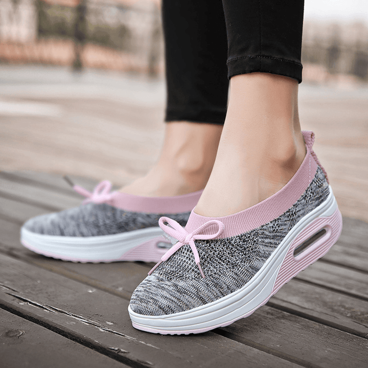 Women Brief Solid Fabric Breathable Soft Rocker Sole Cushioned Casual Sports Shoes - MRSLM