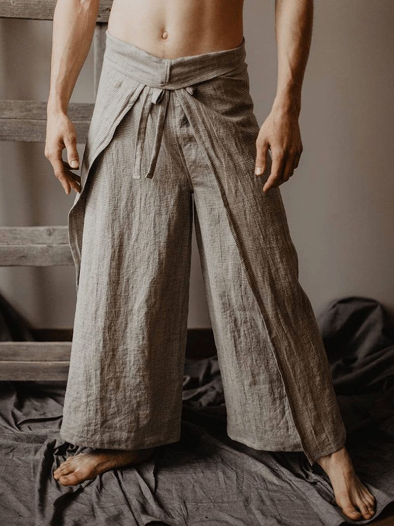Mens Casual Loose Multi-Functional Fisherman Pants Strap Trousers - MRSLM