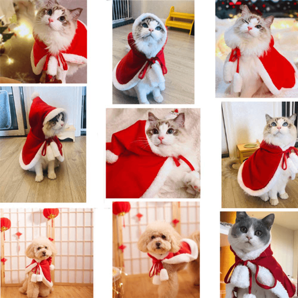 Christmas Pet Clothes Creative Pet Cloak Hooded Christmas Dog Cat Red Color Clothes Costume Santa Claus New Year Clothing for Pets - MRSLM