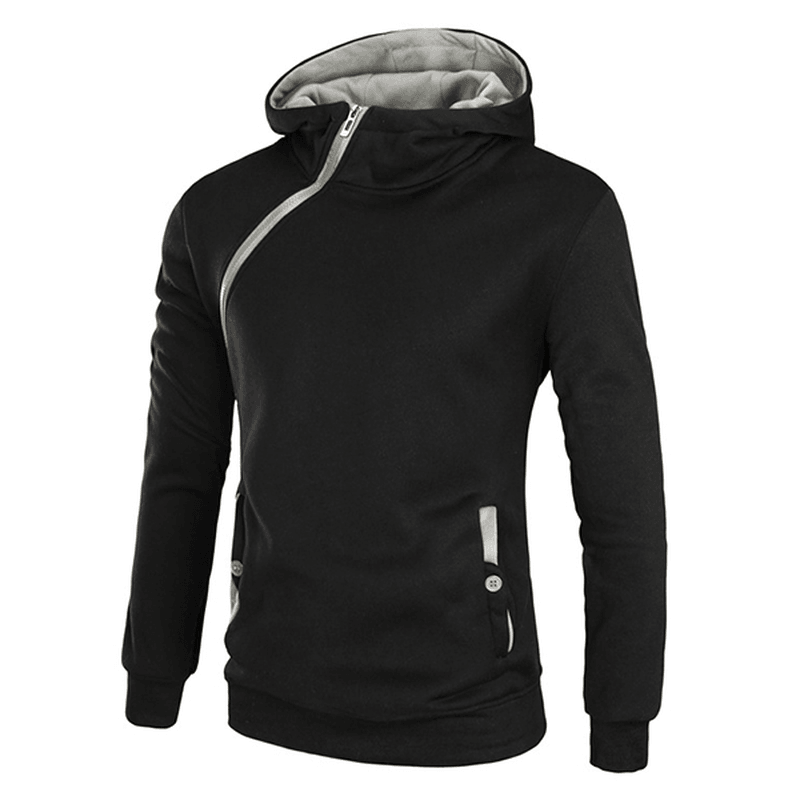 Men'S Casual Solid Color Sport Hoodies Fashion Side Zipper Thick Long Sleeve Hooded Sweatshirt - MRSLM