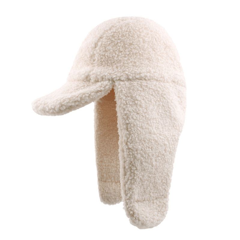 Warm Lamb Hair Trapper Hat Solid Color Curling Outdoor Earmuffs Cold Flight Cap - MRSLM