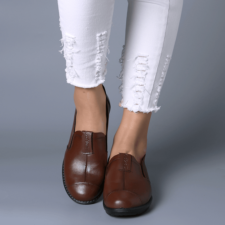 Women Casual Comfy Soft Sole Slip on Leather Loafers - MRSLM