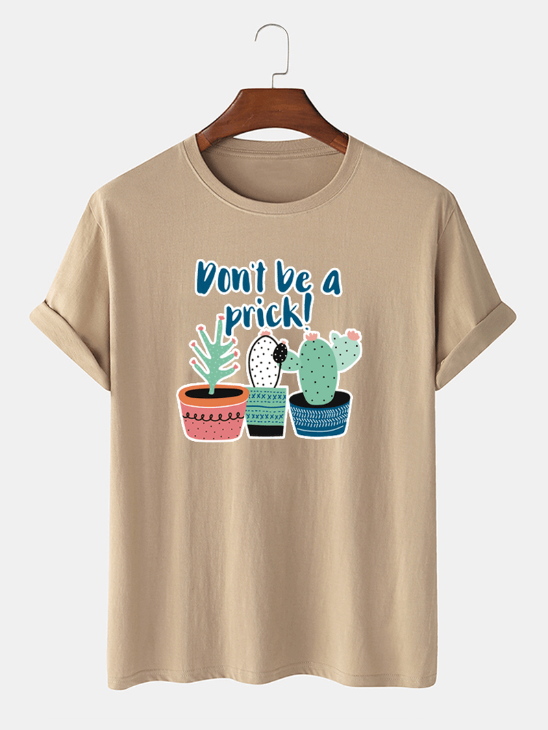 Men 100% Cotton Cartoon Cactus Printed Casual Short Sleeve T-Shirts - MRSLM