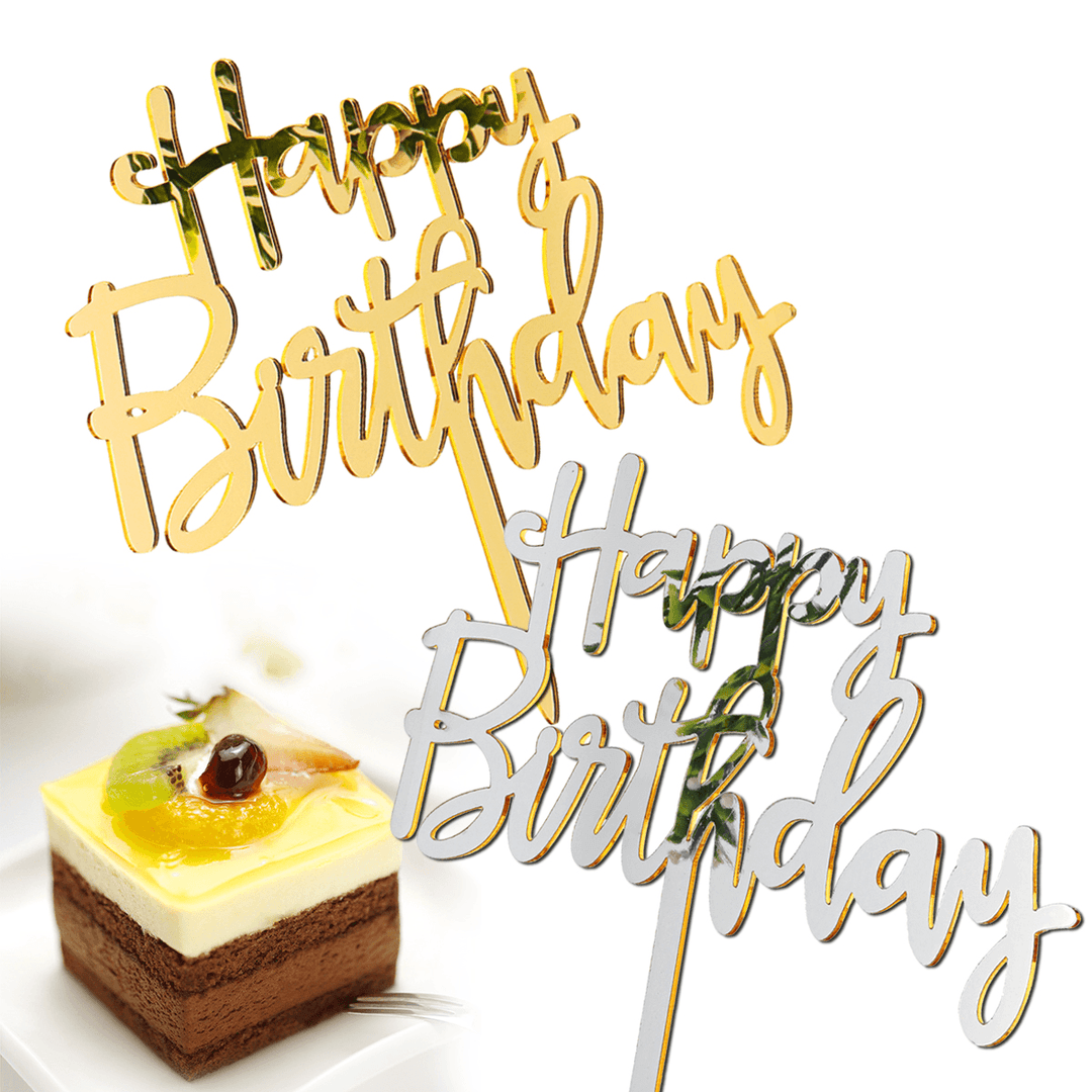Acrylic Mirror Happy Birthday Gold & Silver Birthday Cake Topper Decorations - MRSLM