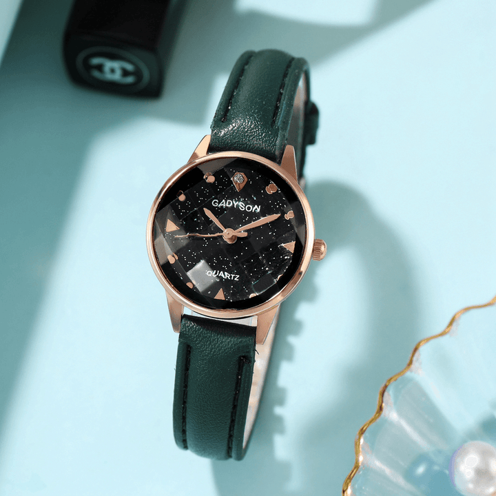 GADYSON A0Q19 Fashion Women Watch Light Luxury Three-Dimensional Cut Glass Dial Leather Strap Quartz Watch - MRSLM