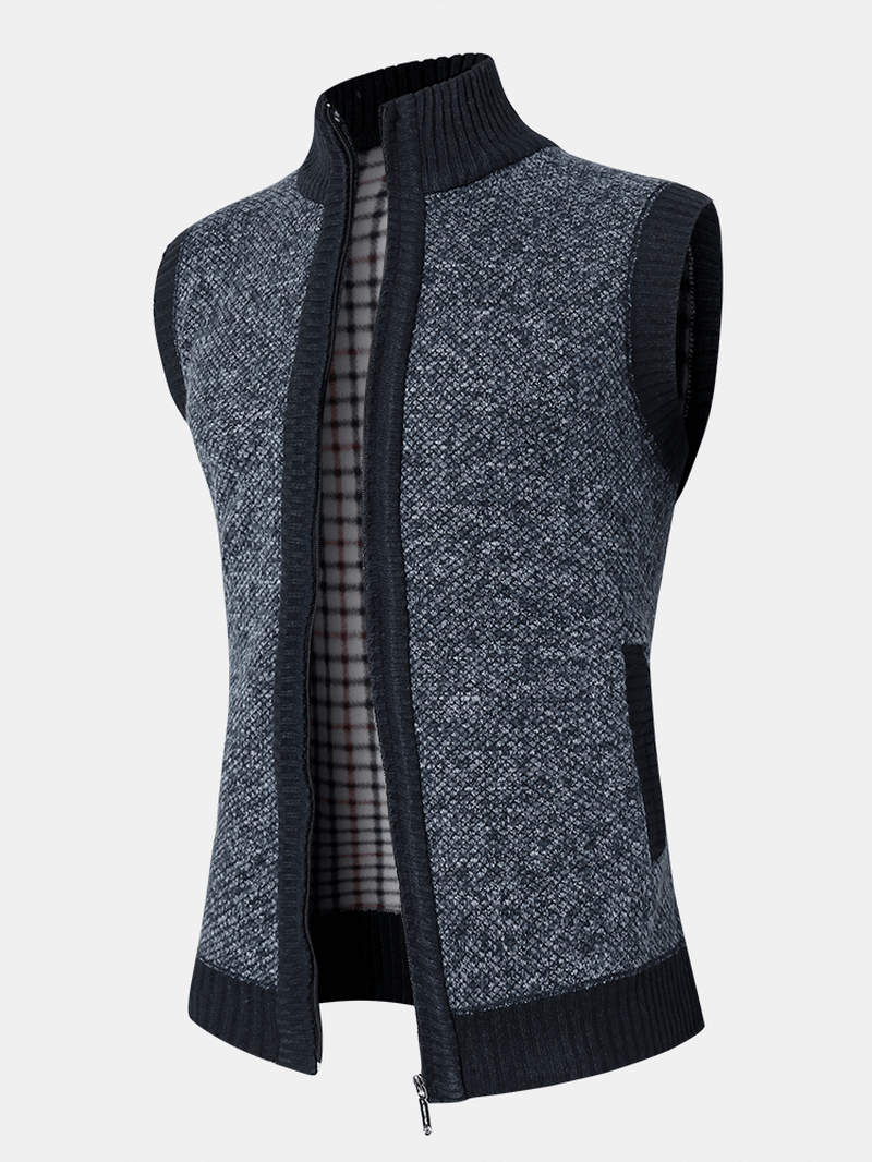 Mens Knit Zip Front Slant Pocket Thick Warm Sleevless Vests - MRSLM