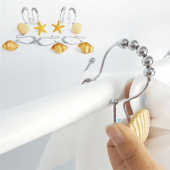 12Pcs/Set Resin Decorative Seashell Shower Curtain Stainless Steel Hook Bathroom - MRSLM