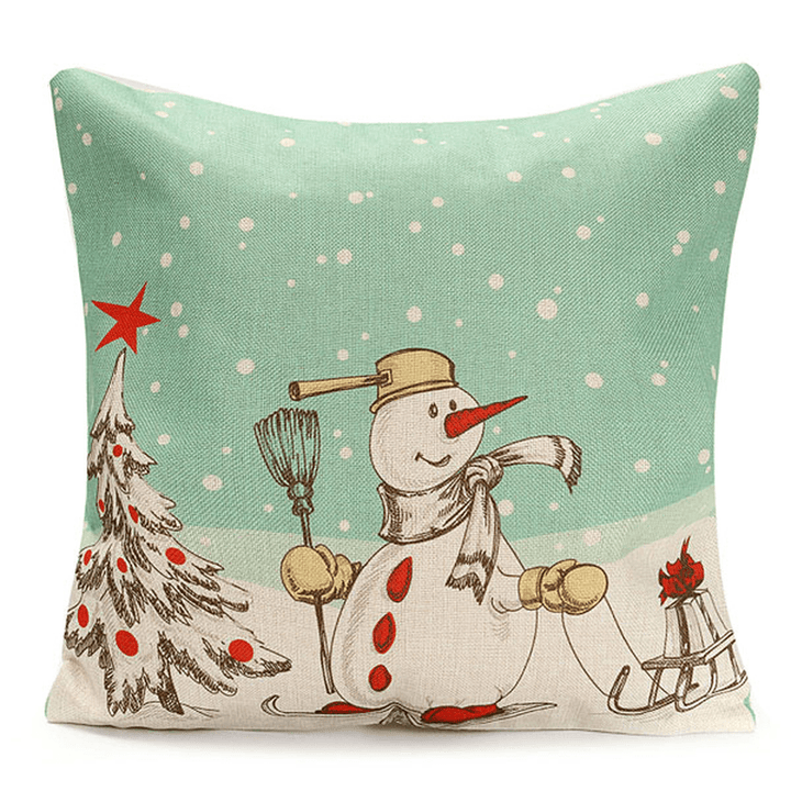 45X45Cm Christmas Santa Claus Snowmen Gift Fashion Cotton Linen Pillow Case Home Decor - MRSLM