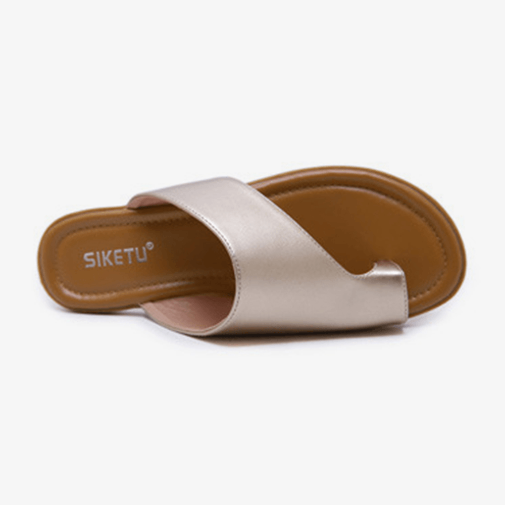 Women Clip Toe Pure Color Casual Summer Flat Sandals - MRSLM