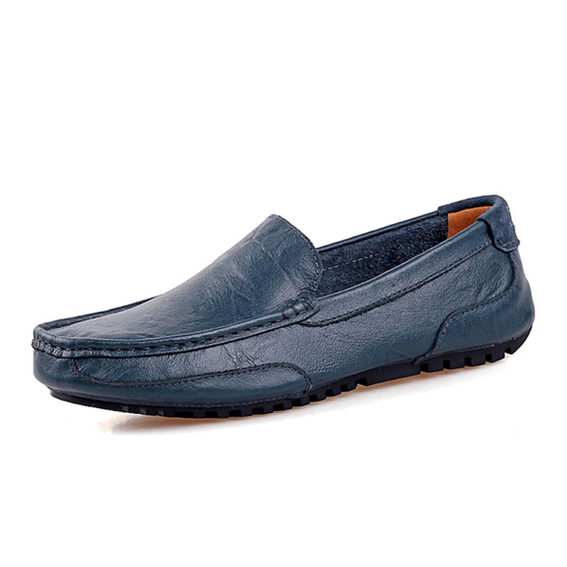 Men Leather Casual Driving Slip on Outdoor Flat Soft Comfortable Loafers Shoes - MRSLM