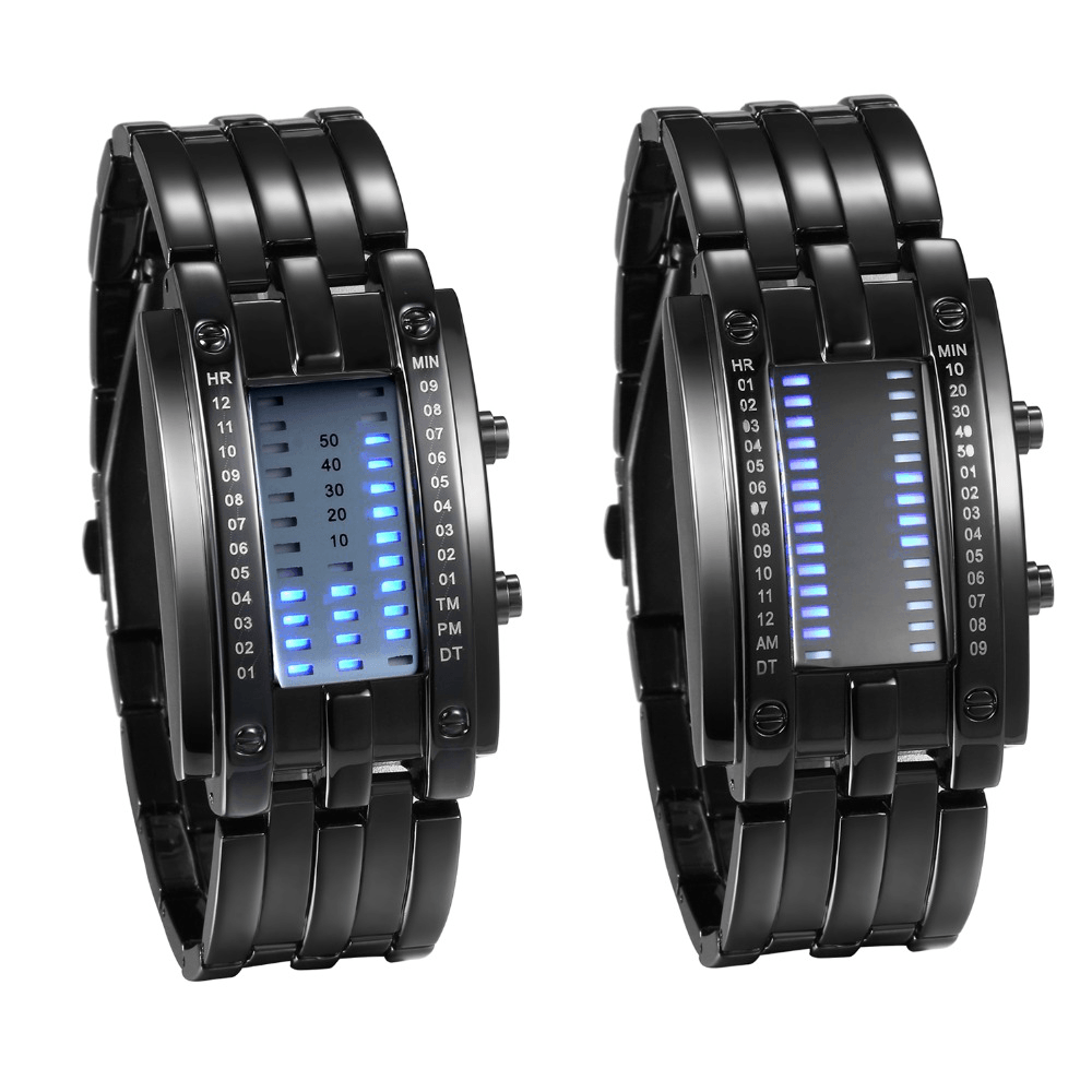 XSVO Fashion Rectangle Dial LED Time Date Display 30M Waterproof Steel Strap Men Digital Watch - MRSLM