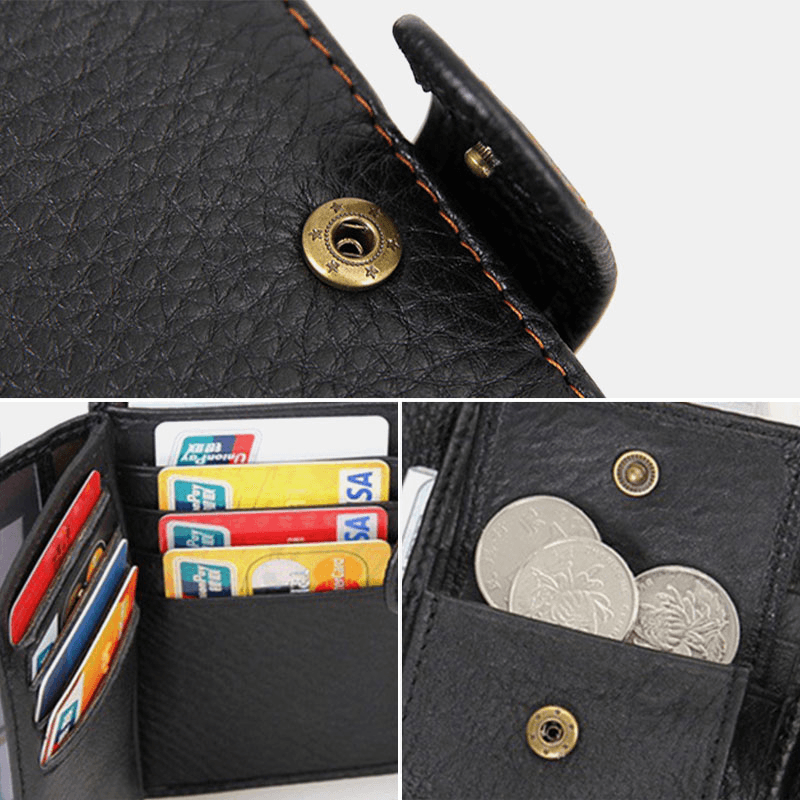 Men Short RFID Anti-Magnetic Genuine Leather Wallet Vintage 11 Card Slot Card Case Driver'S License Wallet - MRSLM