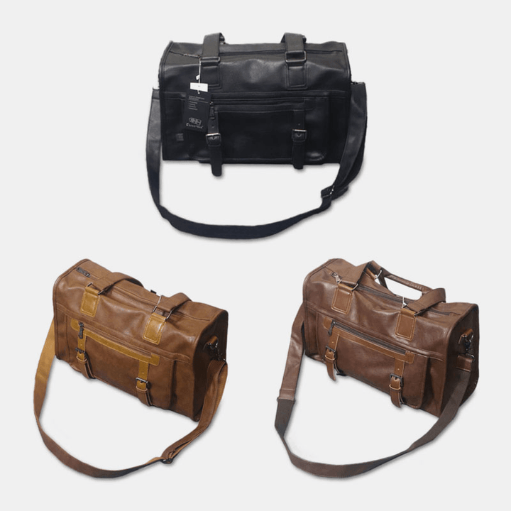 Men Vintage Large Capaciy Wear-Resistant Waterproof Faux Leather Crossbody Bag Handbag - MRSLM