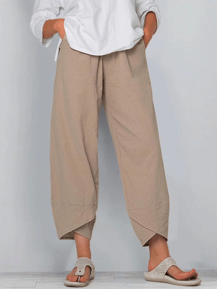 Solid Color Elastic Waist Casual Pants with Pockets - MRSLM