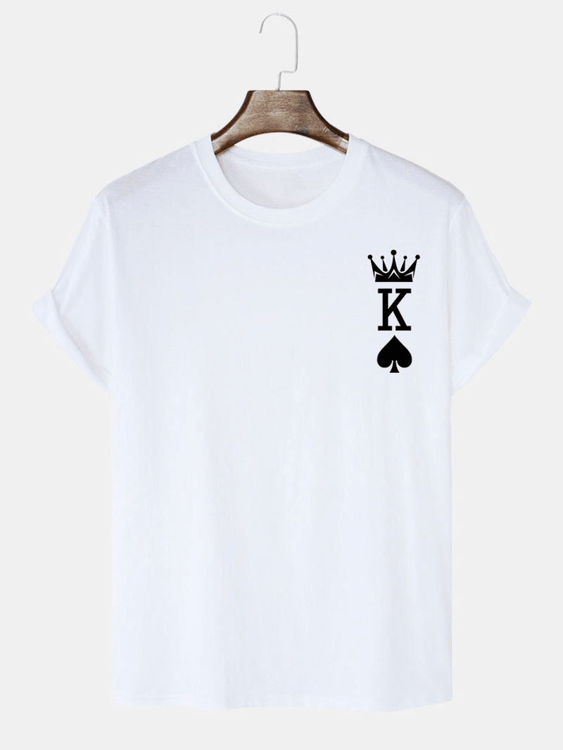 Mens 100% Cotton Crown King of Spades Poker Print T-Shirts - MRSLM