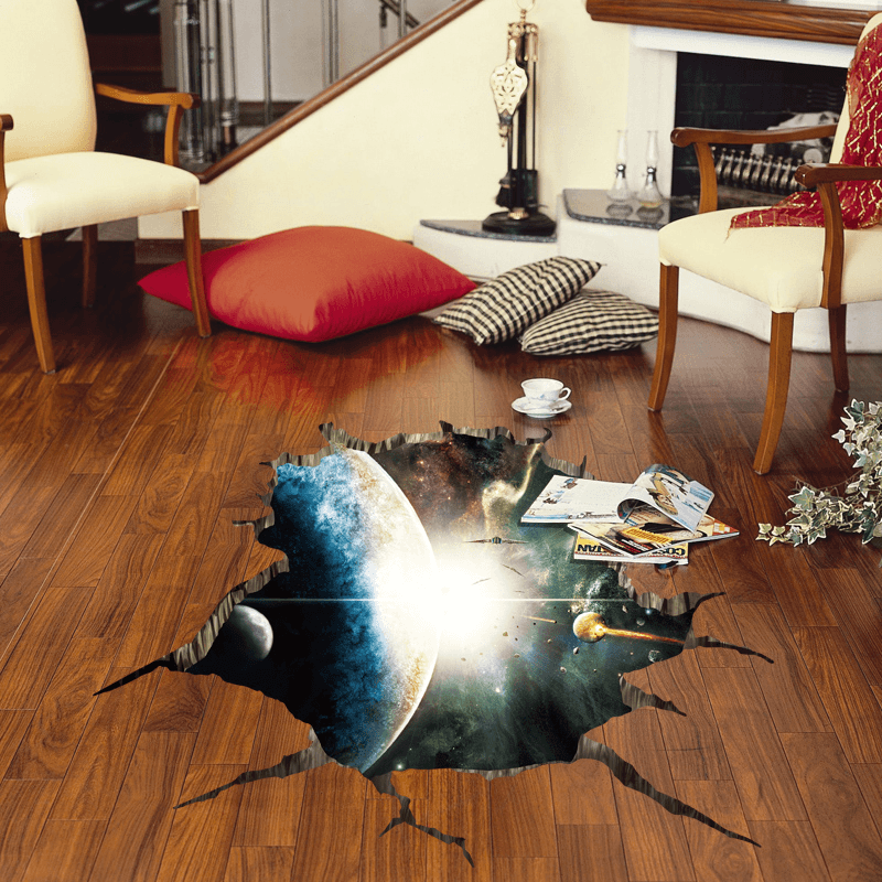 Miico Creative 3D Space Universe Planets Broken Wall Removable Home Room Wall Decor Sticker - MRSLM
