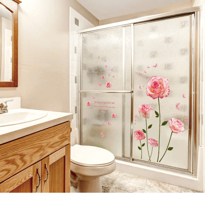 Miico SK9337 Pink Rose Bedroom and Living Room Wall Sticker Decorative Stickers DIY Stickers Cabinet Sticker - MRSLM