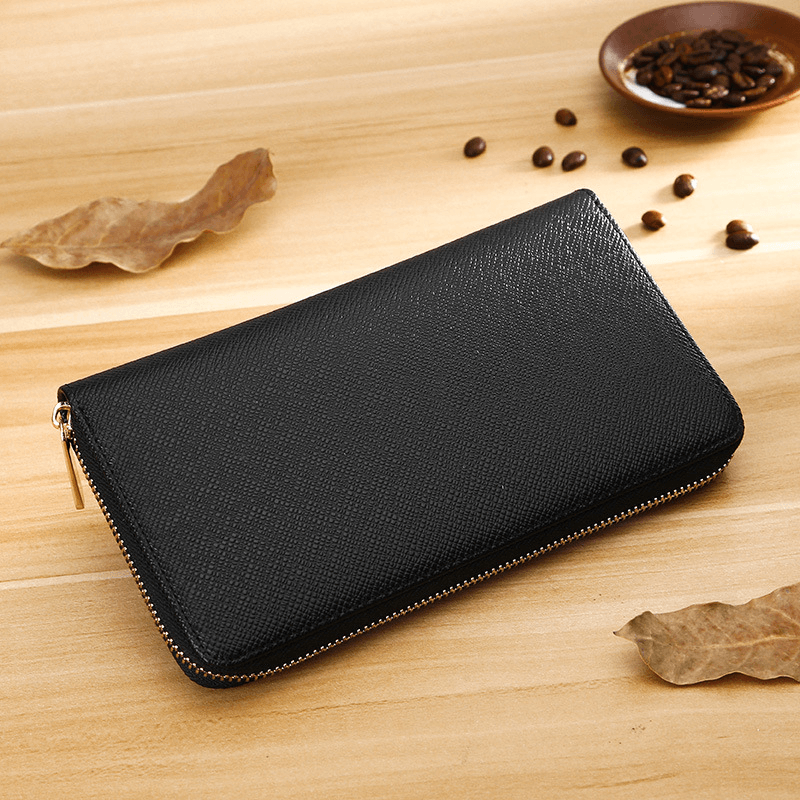 Men Faux Leather Multi-Pocket Phone Bag Thin Zipper Wallet - MRSLM