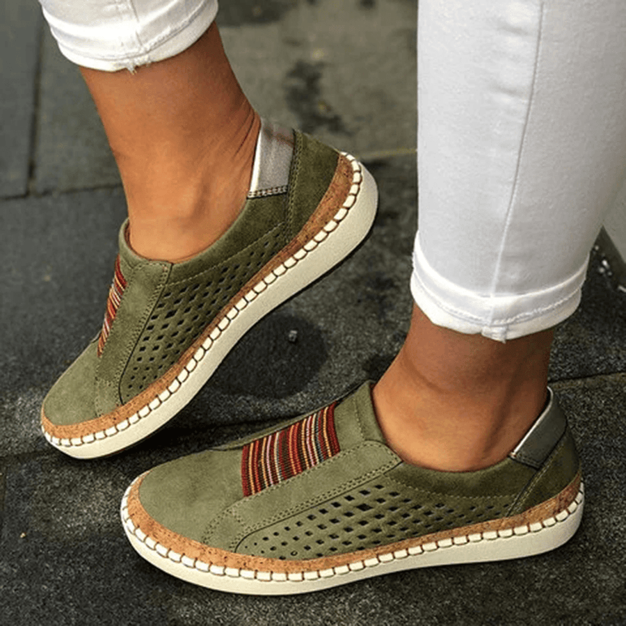 Large Size Women Comfortable Hollow Out Splicing Flat Loafers - MRSLM