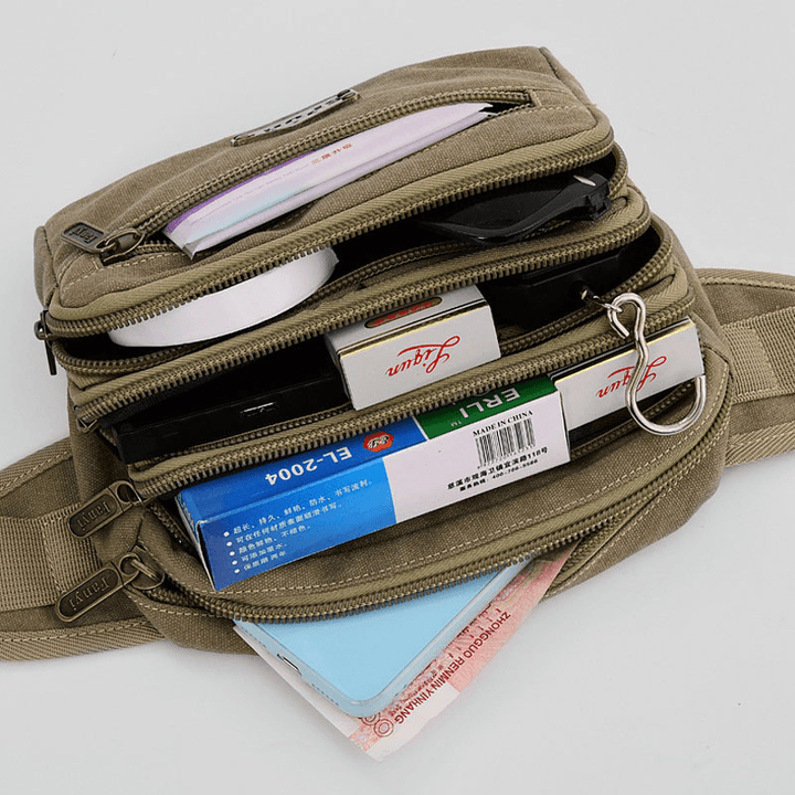 Men Waterproof Multi-Pocket Waist Bag Canvas Large Capacity Multi-Purpose Phone Bag Chest Bag Crossbody Bag Shoulder Bag - MRSLM