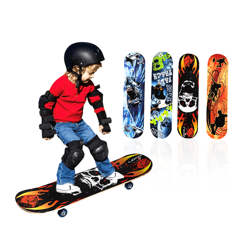 32" Children Skateboard 4-Wheels Skate Board Kid Longboard Pulley Wheel Double Snubby DIY Skateboard PVC Roller Board - MRSLM
