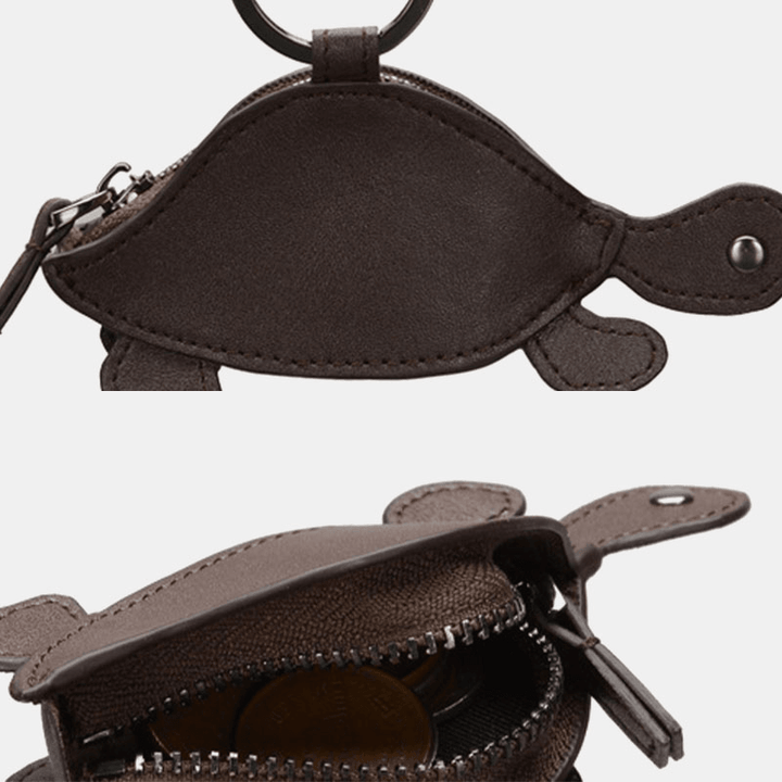 Women Genuine Leather Cowhide Cute Cartoon Turtle Pattern Storage Bag Coin Bag Keychain - MRSLM
