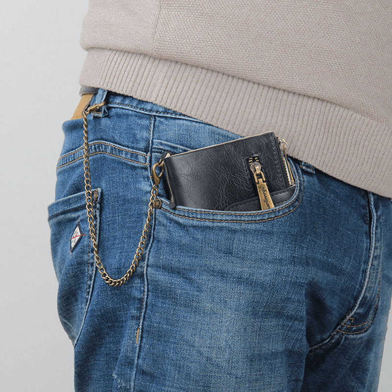 Men PU Leather Long Bifold Multi-Card Slot Card Holder Double Zipper Coin Purse Money Clip Wallet - MRSLM