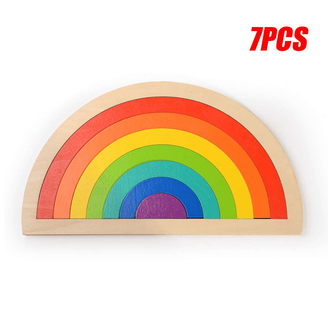 Colorful Rainbow Wooden Blocks Jigsaw Puzzle Toys Kids Learning Educational Game - MRSLM