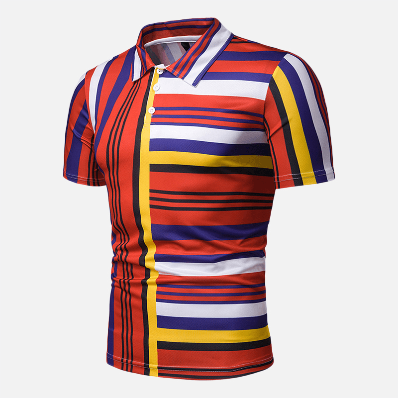 Mens Colorful Striped Printed Comfy Golf Shirts - MRSLM