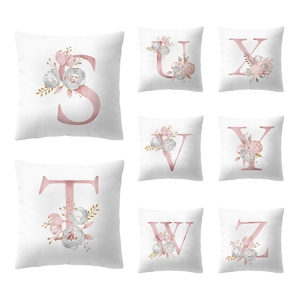 Simple Nordic Style Pink Alphabet ABC Pattern Throw Pillow Cover Home Sofa Creative Art Pillow Case - MRSLM