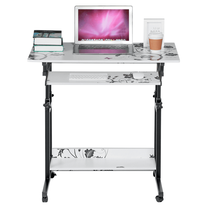 2 Layers Mobile Laptop Desk Cart Rolling Notebook Computer Stand Height Adjustable Bedside Table with Keyboard Tray Wheel - MRSLM