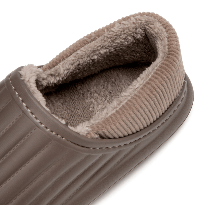 Men Pure Color round Head Soft Plush Warm Thick-Soled Non-Slip with Heel Home Cotton Slippers - MRSLM