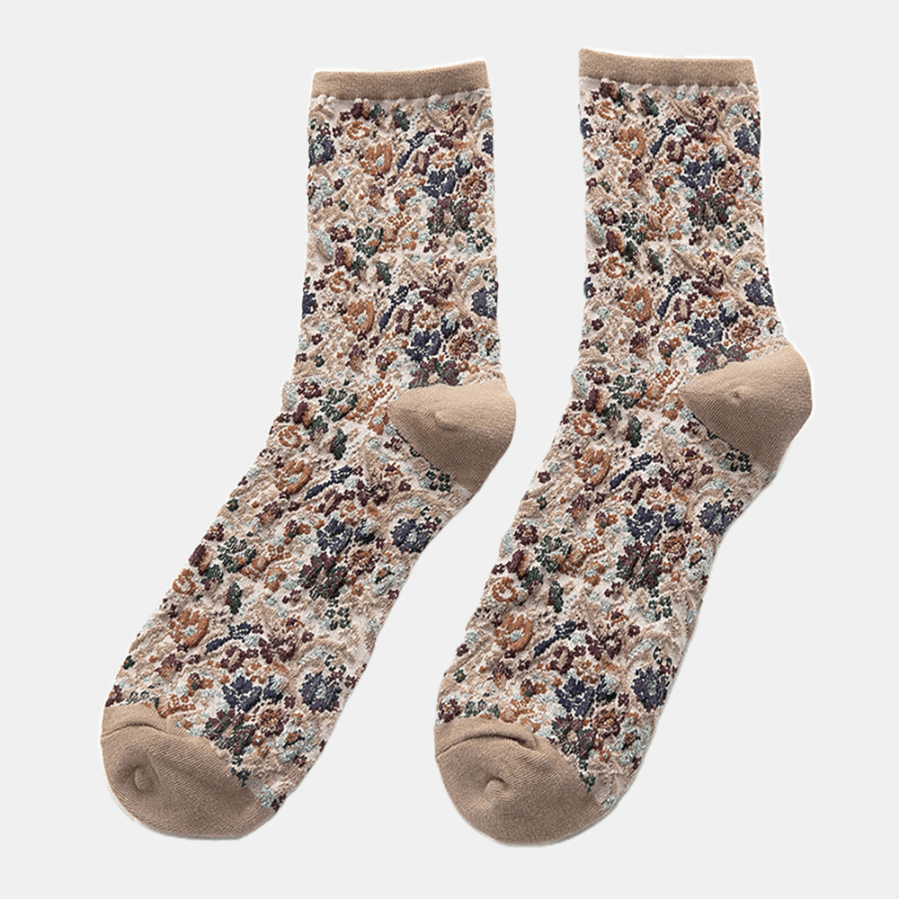 10 Pairs Women Autumn Thin Three-Dimensional Jacquard Tube Socks Retro Mid-Length Breathable Cotton Socks - MRSLM