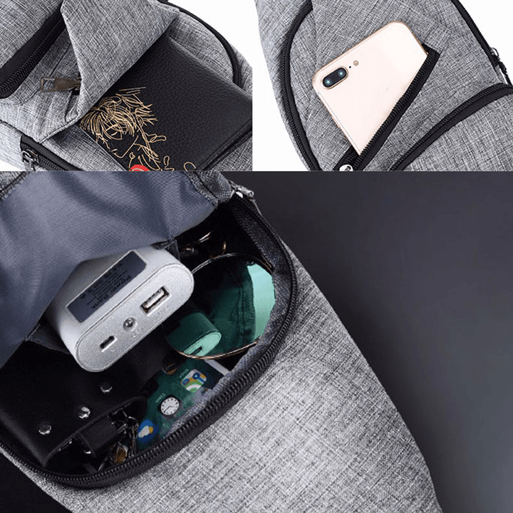 Men Oxford Cloth USB Charging Multi-Pocket Large Capacity Waterproof Chest Bag Shoulder Bag - MRSLM