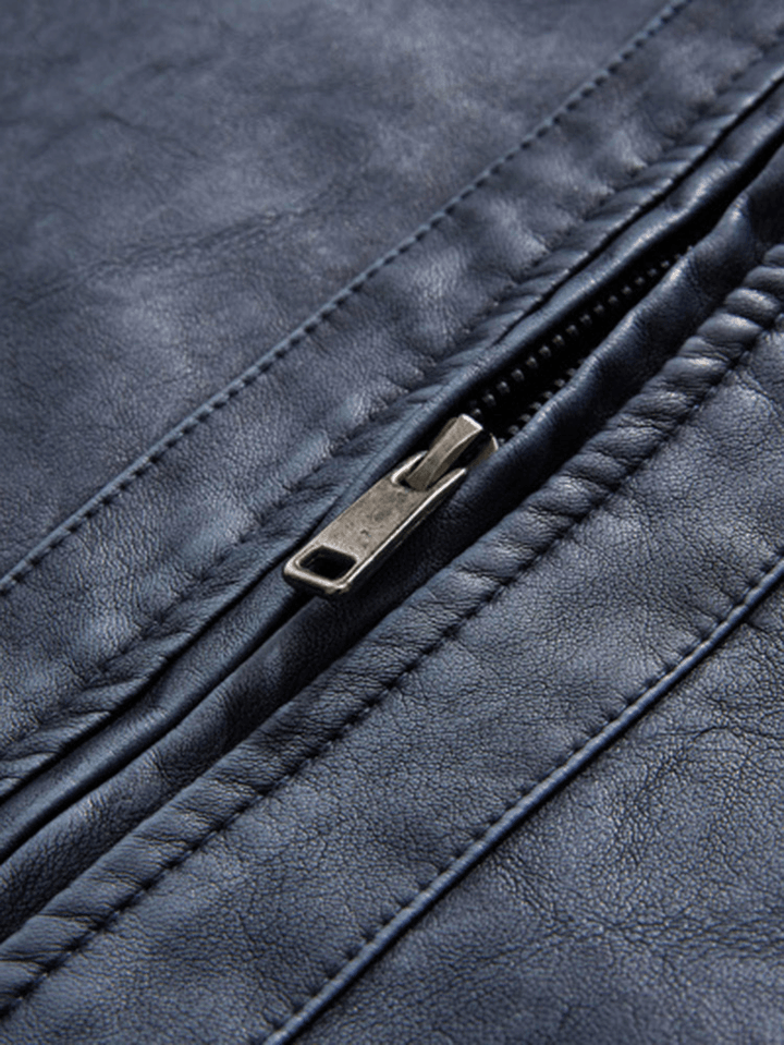 Men PU Letter Elastic Hem Drawstring Hooded Zipper Jackets - MRSLM