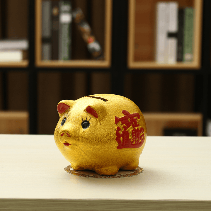 5'' Gold Ceramic Piggy Bank Mini Cute Pig Children Coin Collection Gift Decorations - MRSLM