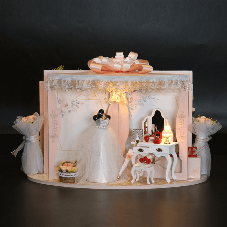 Homeda DIY Doll House Creative Valentine'S Day Birthday Gift Wedding Engagement Scene Bridal Shop Model with Furniture - MRSLM