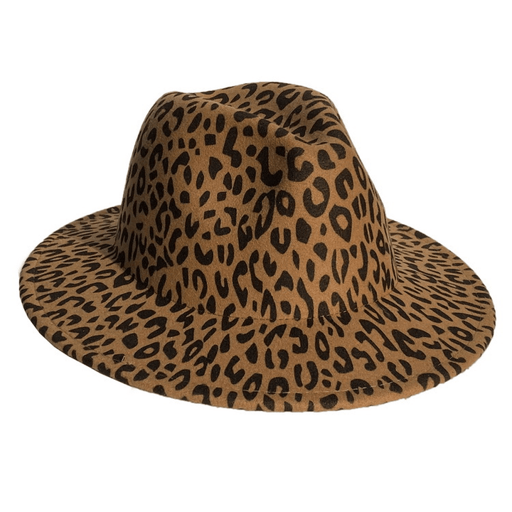 Woolen Leopard Print Top Hat with Flat Brim - MRSLM