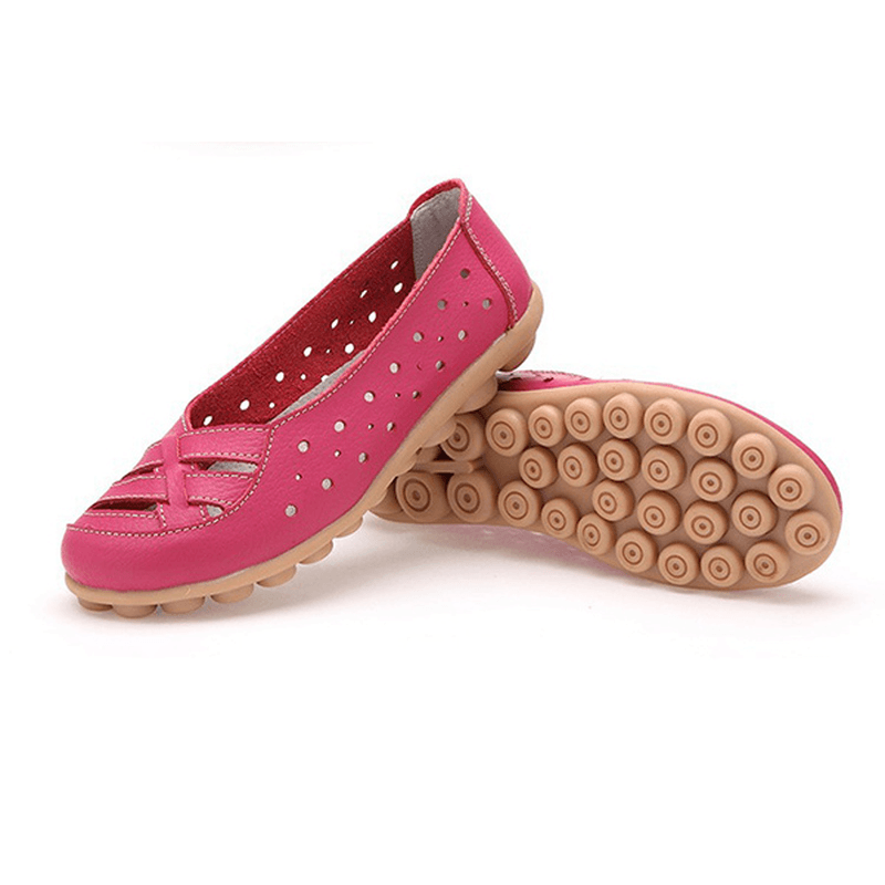 Women Flats Shoes Comfortable Soft Slip on Hollow Out Leather Casual Flat Loafers Shoes - MRSLM